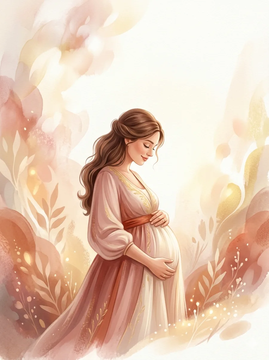 An expectant mother cradling her belly